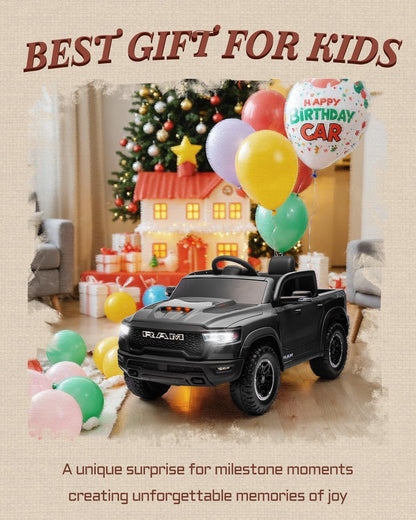 12V Licensed Ram 1500 Ride on Toy for Kids, Toddler Ride on Pickup Truck with Parent Remote