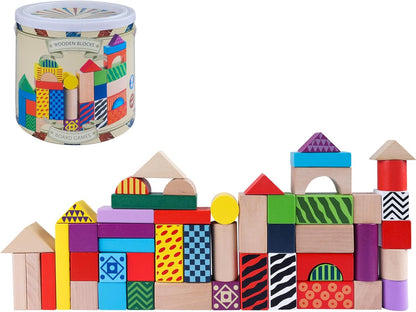 Wooden Building Blocks for Toddlers 1-3, Montessori Shape Sorting & Stacking Toys, 50 Pcs Colored