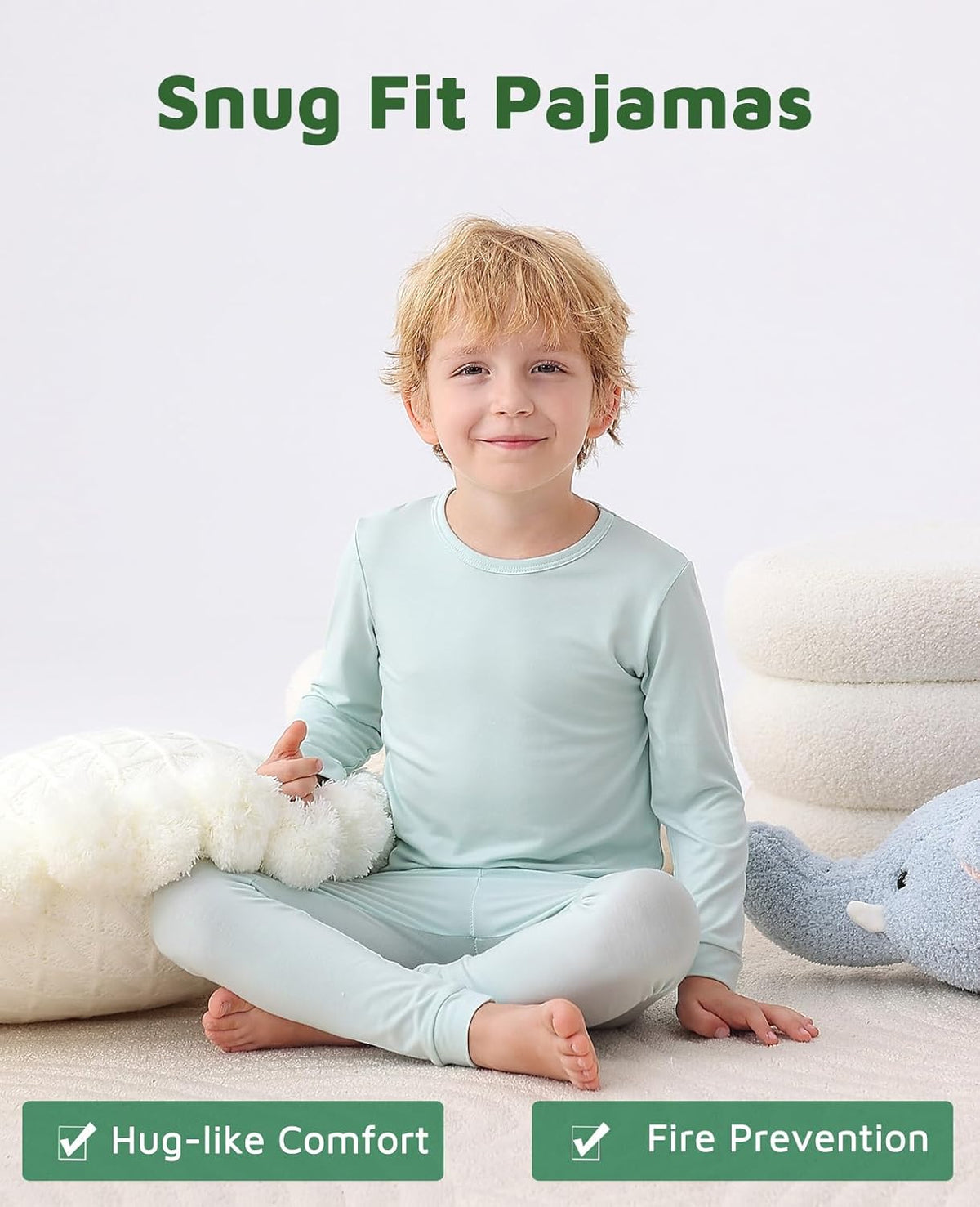 JunNeng Bamboo Viscose Pajamas for Toddler Baby, Boys Girls Solid Snug Fit Pajamas Long Sleeve
