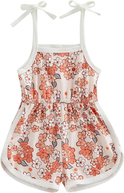 WZTYYDS Toddler Baby Girl Summer Clothes Floral Romper Tie-Up Strap Halter Jumpsuit Infant Summer