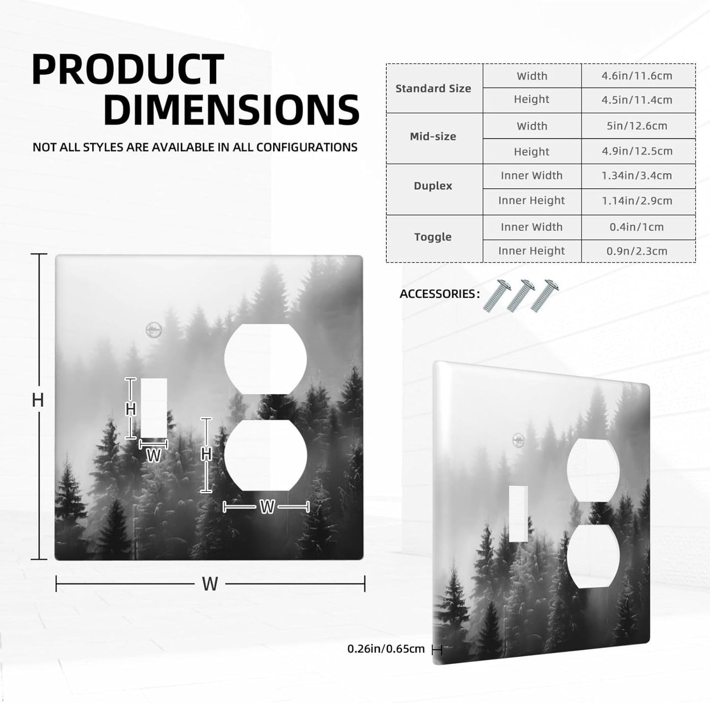 Foggy Forest Natural Scenery Retro Tree Pine Wallplates 1 Toggle 1 Duplex Switch Plate Electrical