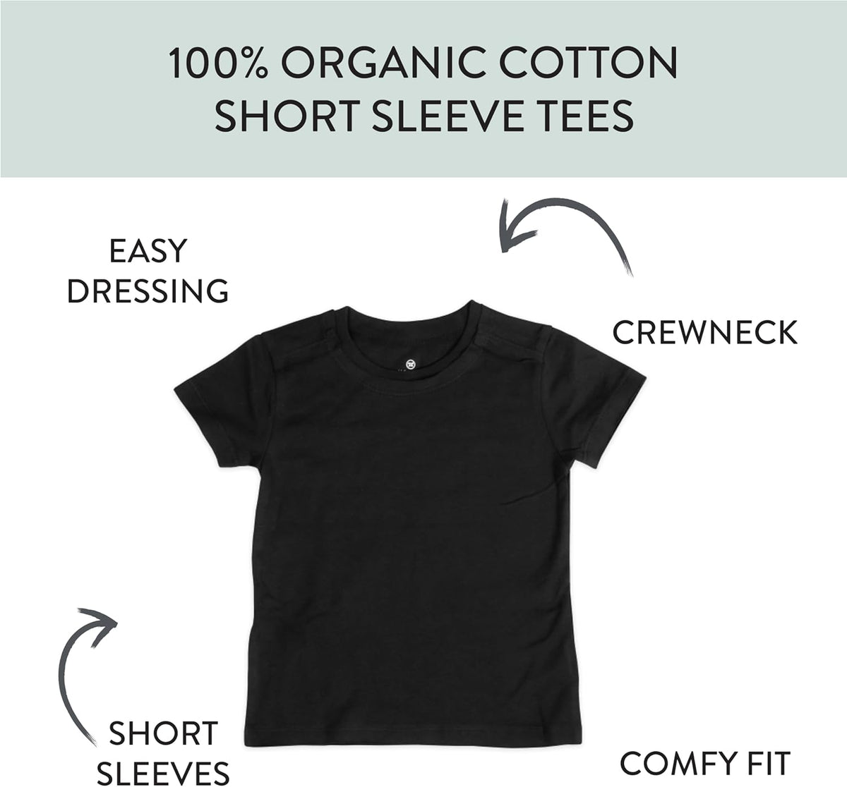HonestBaby 5-Pack Short Sleeve T-Shirts 100% Organic Cotton Baby, Toddler, Little Kid, Boy, Girl