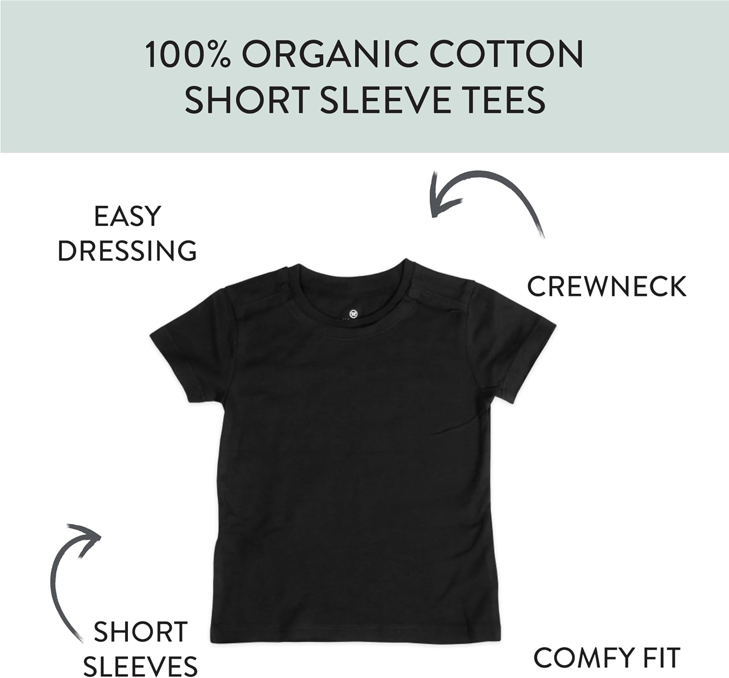 HonestBaby 5-Pack Short Sleeve T-Shirts 100% Organic Cotton Baby, Toddler, Little Kid, Boy, Girl
