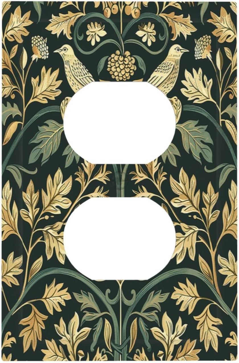 Outlet Covers William Morris Vintage Botanical Birds Golden Green Leaves 1 Gang Duplex Wall Plate