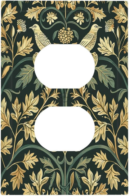Outlet Covers William Morris Vintage Botanical Birds Golden Green Leaves 1 Gang Duplex Wall Plate