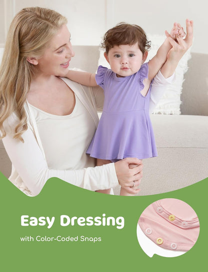 PATPAT Baby Girl Bodysuits - Soft Bamboo Viscose - Flutter Sleeves Cute Dress - Newborn Infant