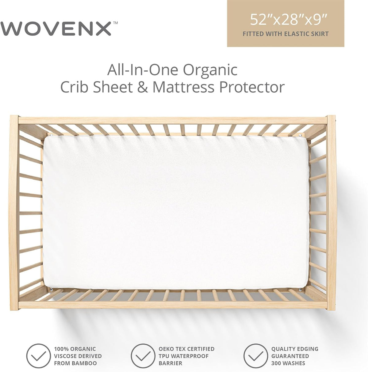 Organic All in One Crib Sheet and Mattress Protector - Waterproof Protectors - Reusable Washable