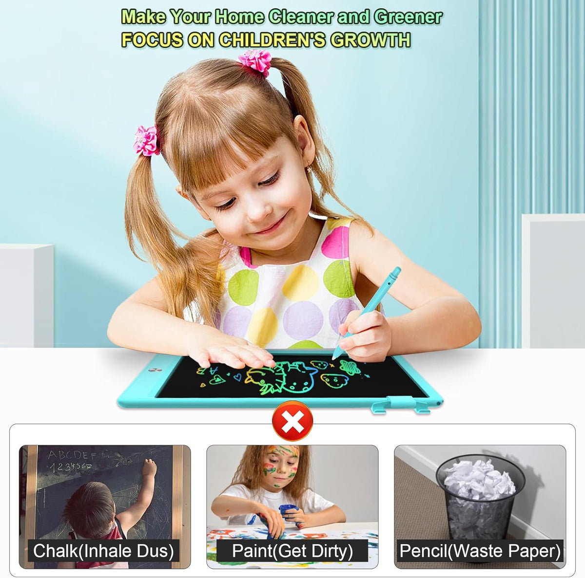 10.5 Inch LCD Writing Tablet for Kids, Colorful Toddler Doodle Board - Erasable Drawing Pad