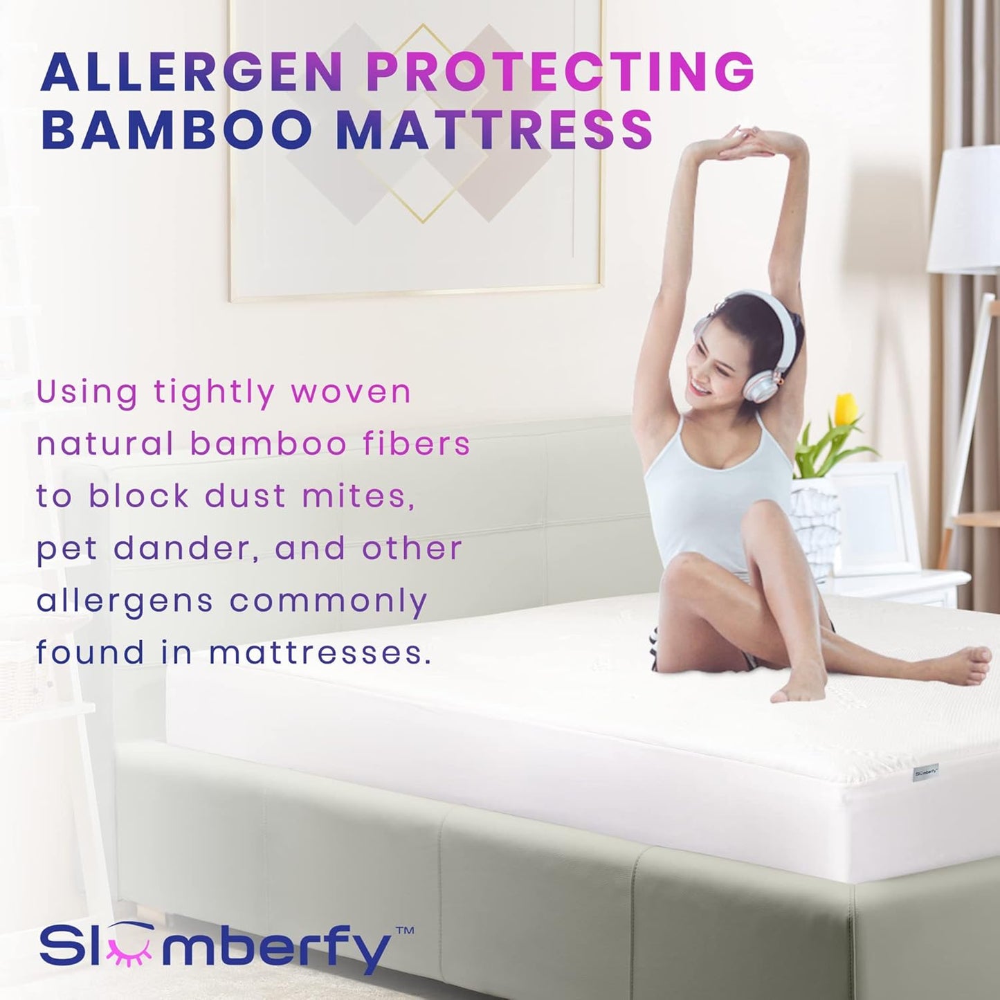 Waterproof Mattress Protector by Slumberfy | Hypoallergenic Bamboo Mattress Protector | Natural +
