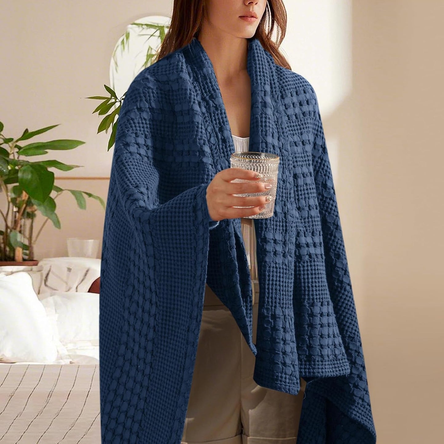 PHF 100% Cotton Waffle Weave Throw Blanket, Soft Lightweight Breathable Cozy Summer Throws for