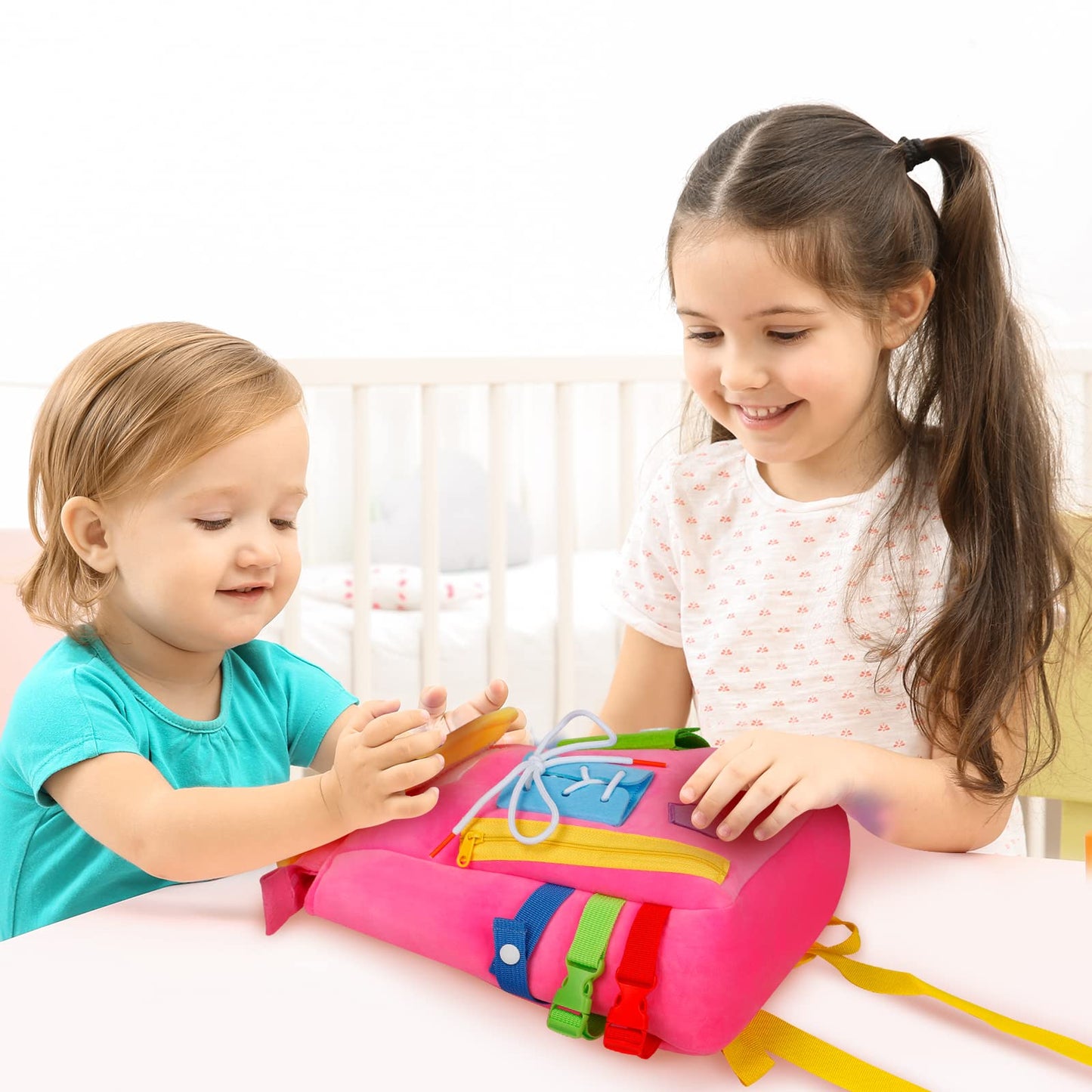 Busy Board - Toddler Backpack with Buckles and Learning Activity Toys - Develop Fine Motor Skills