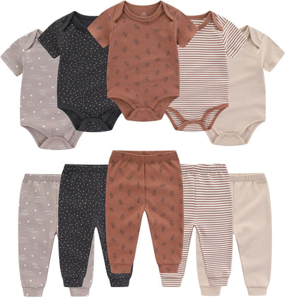 Baby Bodysuit and Pant Set 10-pcs Cotton Soft Newborn Boy Girl Clothes Outfits