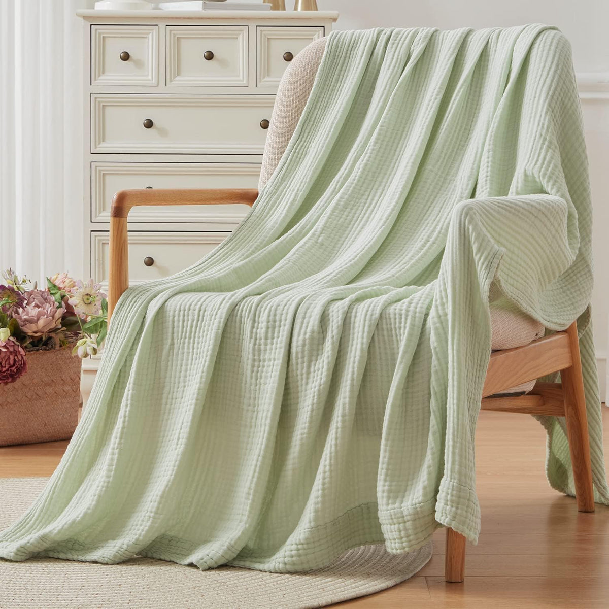 EMME Cotton Throw Blanket 100% Muslin Soft Blanket for Couch Breathable Gauze All Season Soft and