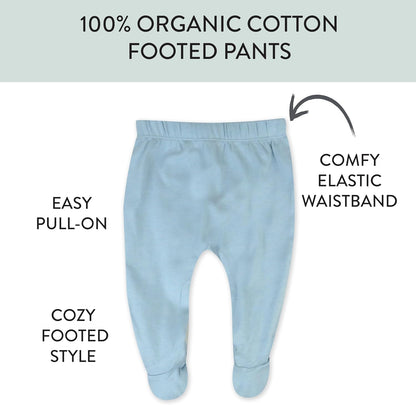 HonestBaby 3-pack Footed Pants Roomy Fit Pull on Bottoms 100% Organic Cotton for Infant Baby Boys