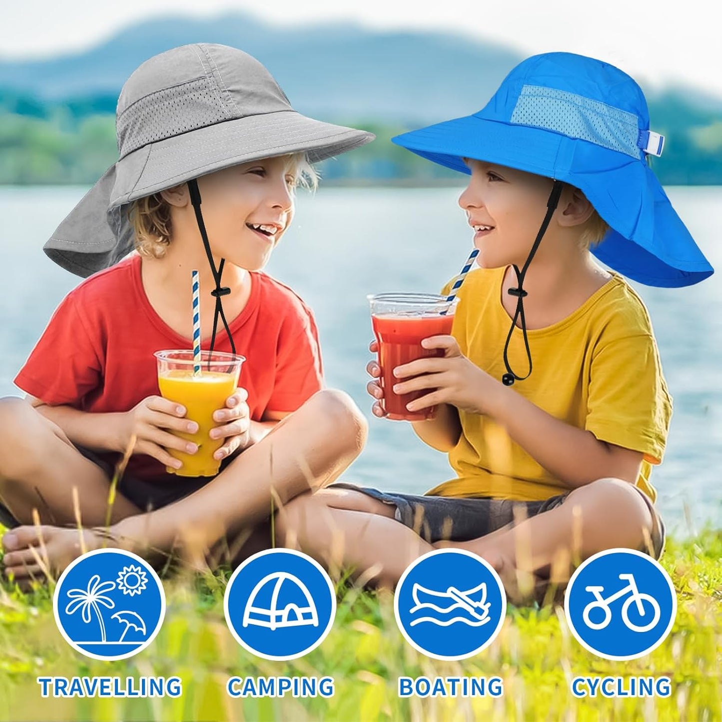 Toddler Baby Sun Hat Kids Summer UPF 50+ for Boys Girls Adjustable Beach Hats with Bucket Wide Brim