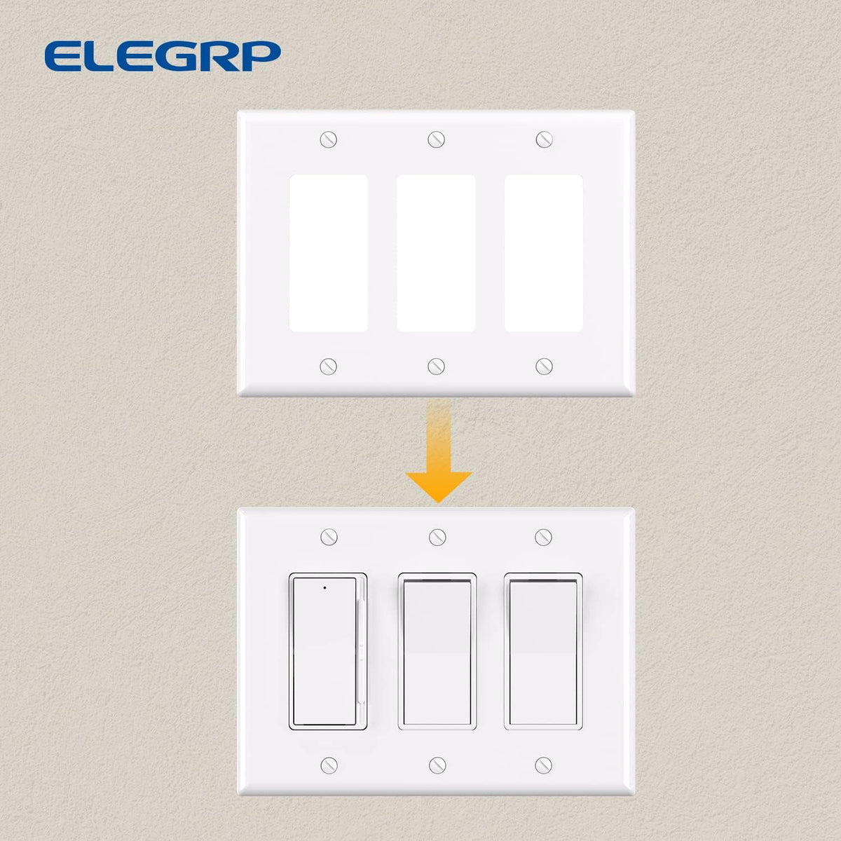 ELEGRP 3-Gang Decorative Wall Plates, Mid-Size 4.88" H x 6.75" L Unbreakable Thermoplastic