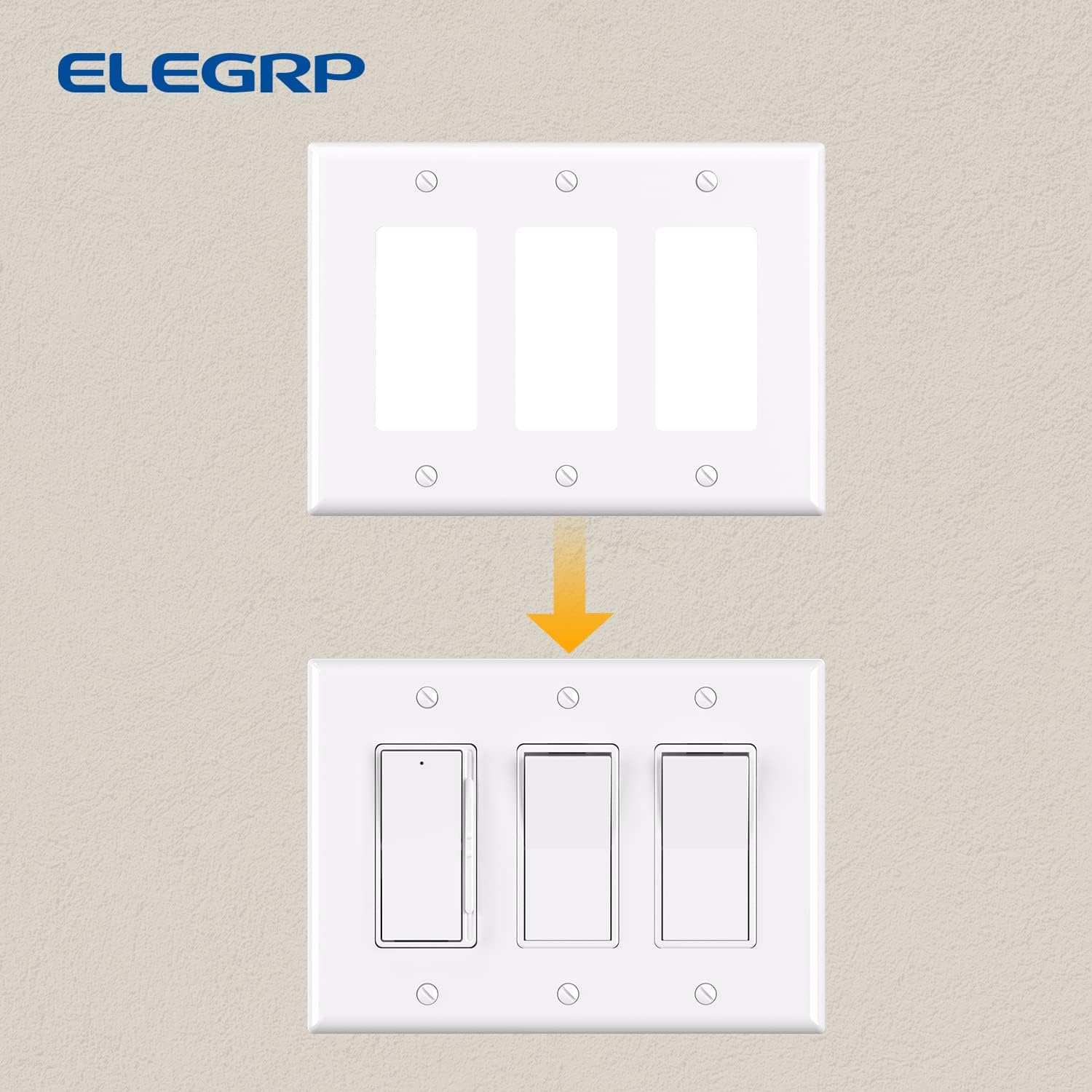 ELEGRP 3-Gang Decorative Wall Plates, Mid-Size 4.88" H x 6.75" L Unbreakable Thermoplastic