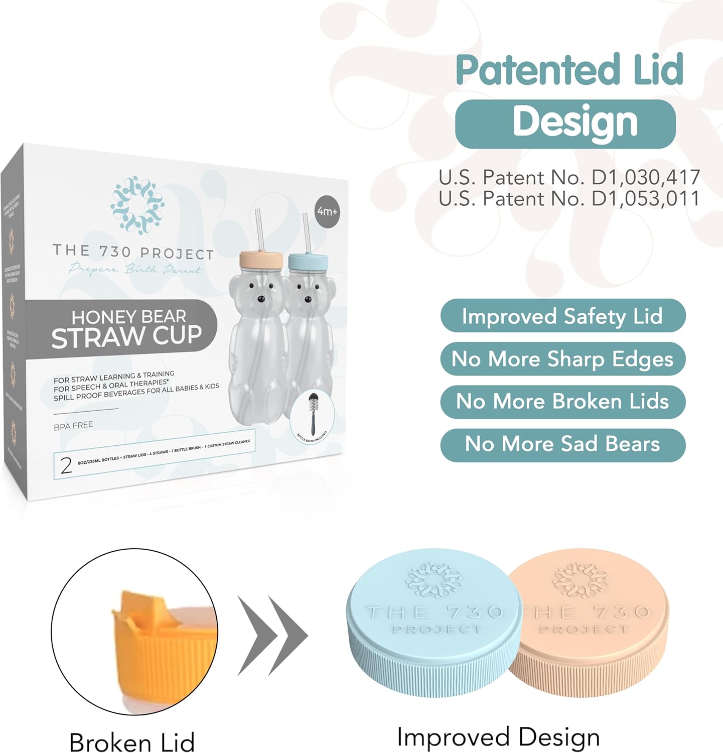 Honey Bear Straw Cup for Babies, 2-Pack Honey Bear Bottle with Travel Lid, Therapy Learning