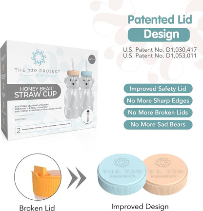 Honey Bear Straw Cup for Babies, 2-Pack Honey Bear Bottle with Travel Lid, Therapy Learning