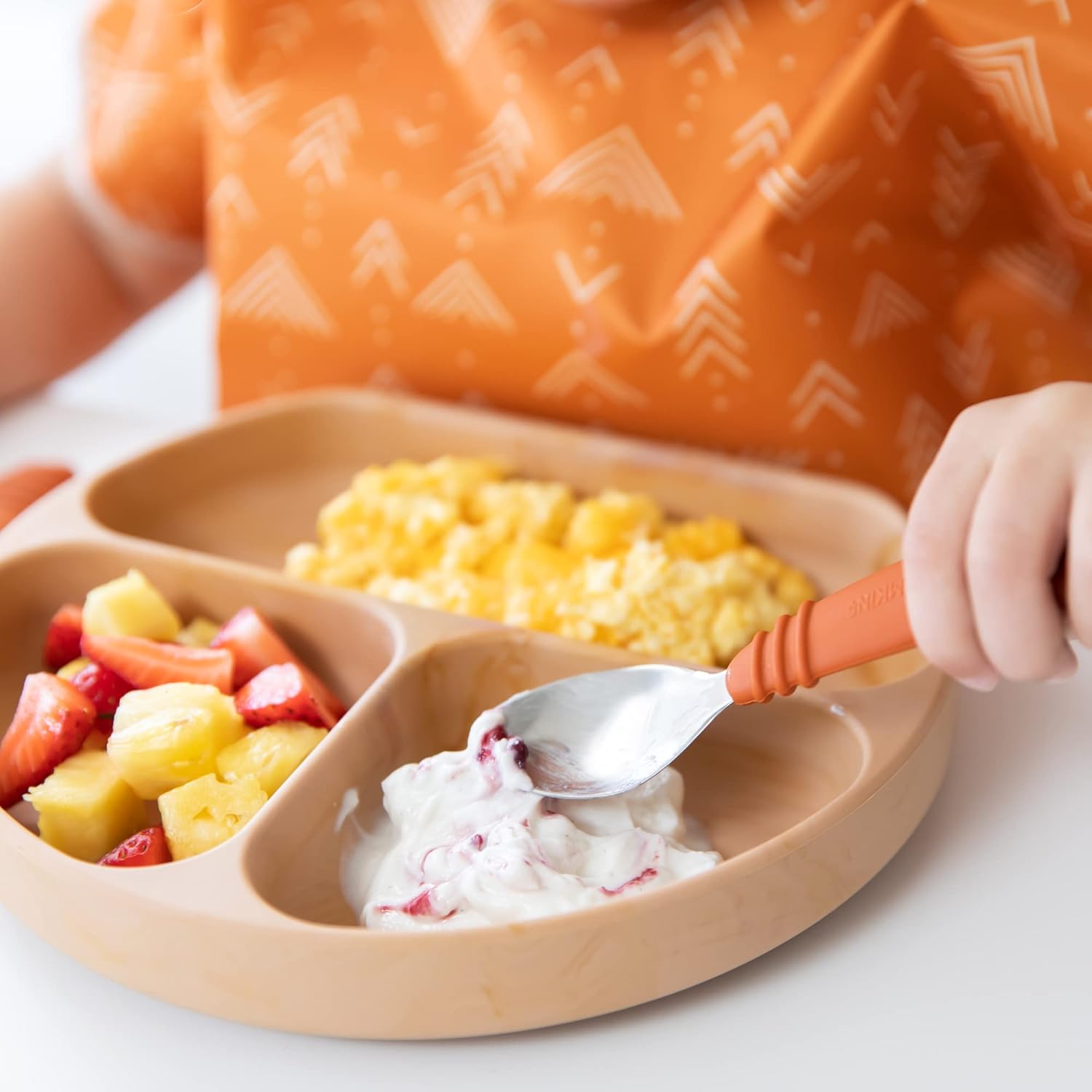 Bumkins Toddler Utensils, Kids Size Fork and Spoon Set, Silicone and Stainless-Steel Training