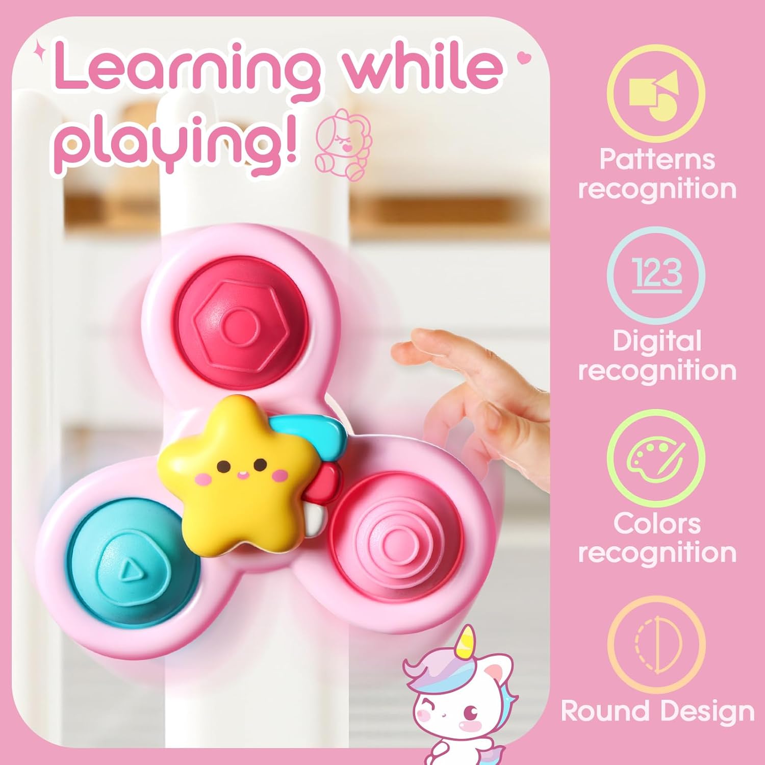 ALASOU 3PCS Pop Suction Cup Spinner Toys for 1 Year Old Boy Girl|Novelty Spinning Tops Toddler Toys
