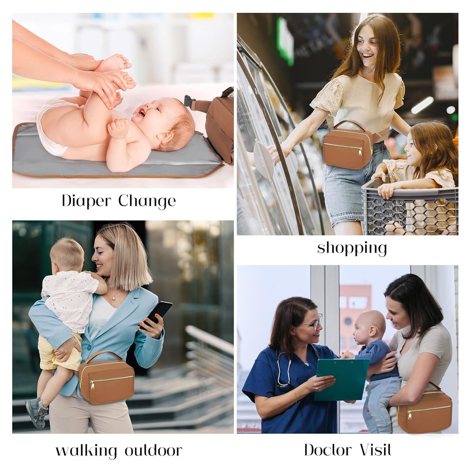 printe Small Diaper Bag with Portable Changing Pad, Crossbody Women Waist Bag with Wipes Pocket for