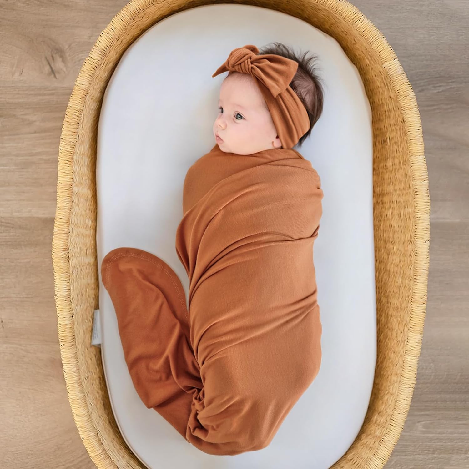 GRSSDER Newborn Swaddle Blanket, Ultra Soft Jersey Receiving Blanket with Matching Headband and