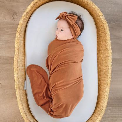 GRSSDER Newborn Swaddle Blanket, Ultra Soft Jersey Receiving Blanket with Matching Headband and
