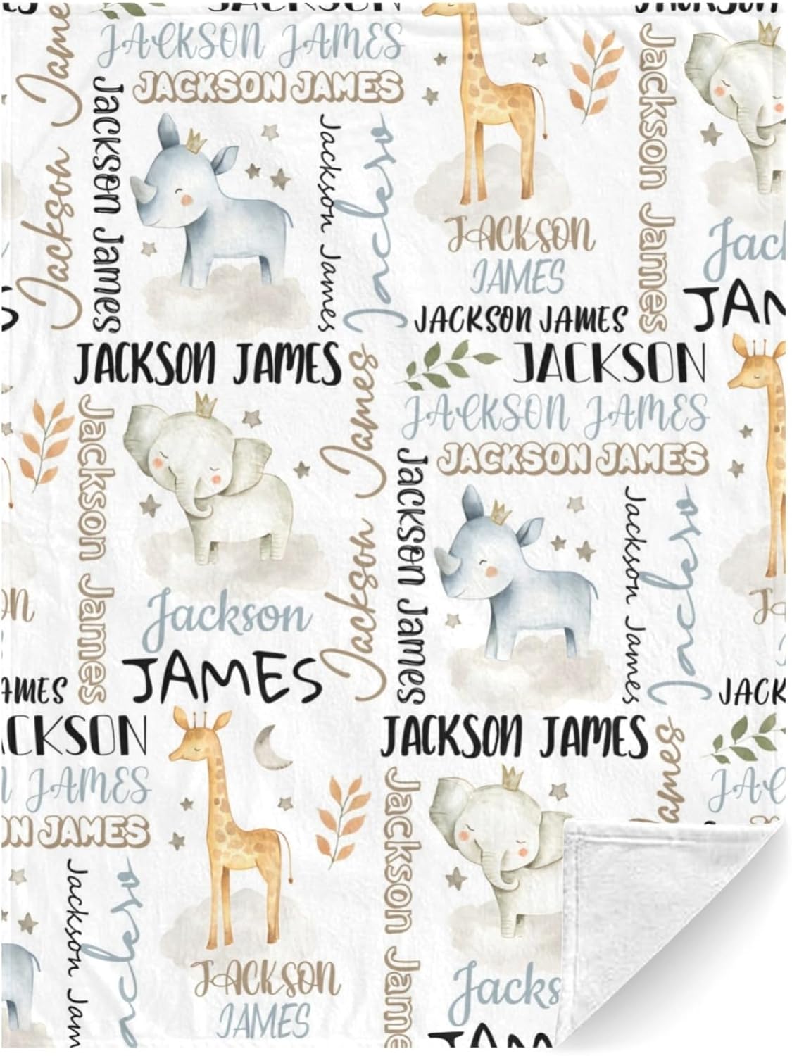 Personalized Safari Animal Swaddle Blanket - Custom Blanks for Boys, Name Blanket for Toddlers &