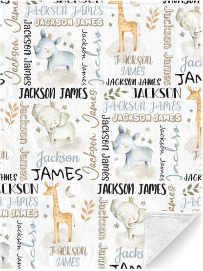 Personalized Safari Animal Swaddle Blanket - Custom Blanks for Boys, Name Blanket for Toddlers &