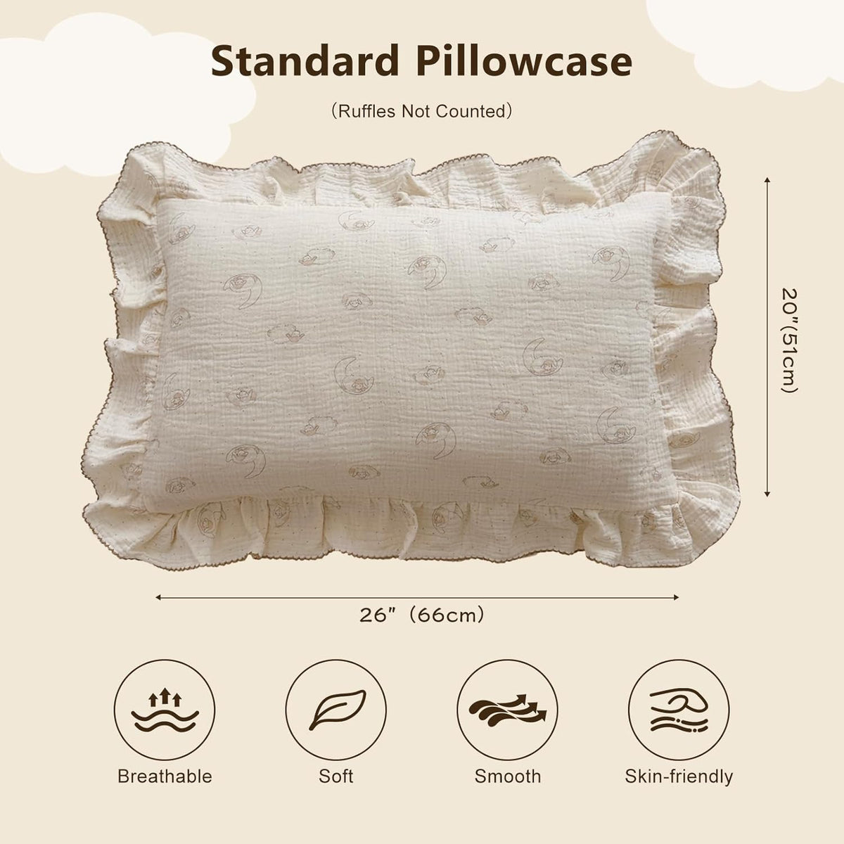 BuLuTu Muslin Kids Pillow Case Standard Size, 20"x26", Envelope Closure, 100% Cotton Pillow Cover