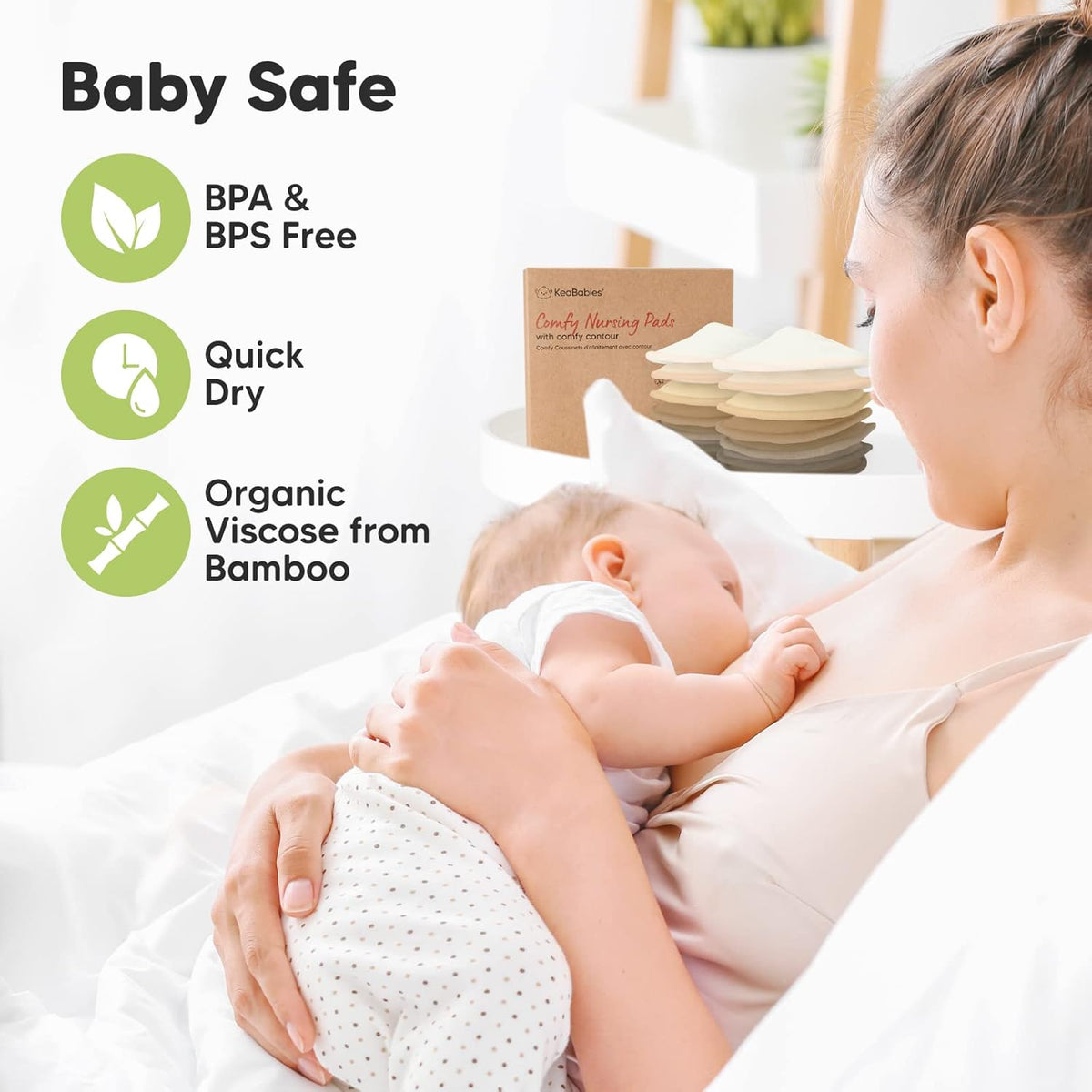 Organic Nursing Pads - 14 Washable Viscose Derived from Bamboo Breastfeeding Pads, Wash Bag
