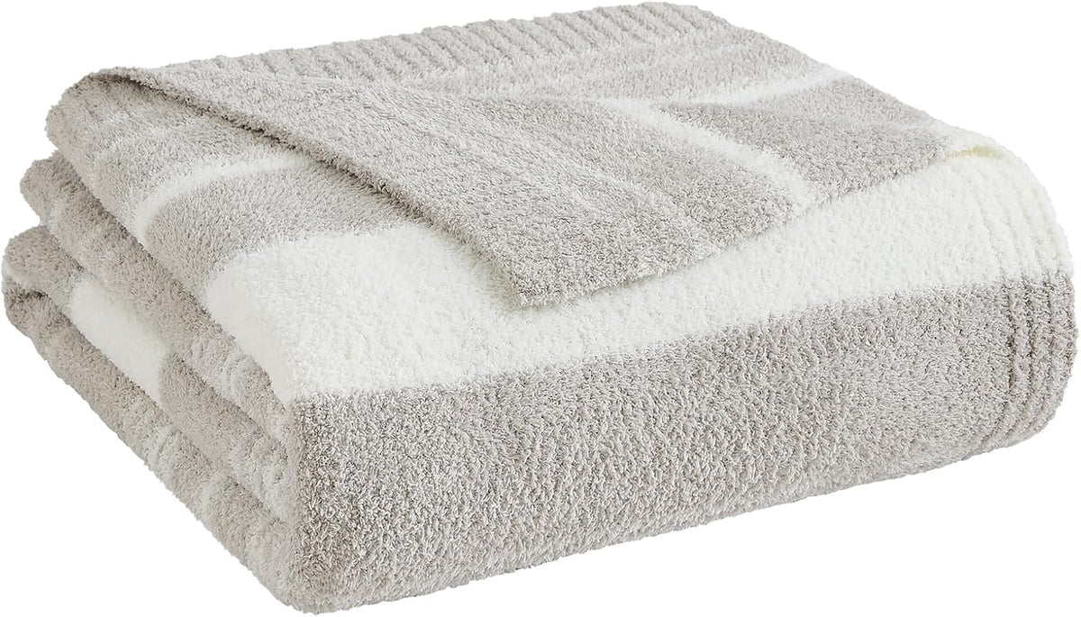 WRENGONGE Taupe Throw Blanket, 50x70 Soft Cozy Striped Throw Blankets for Couch, Sofa, Bed, Travel