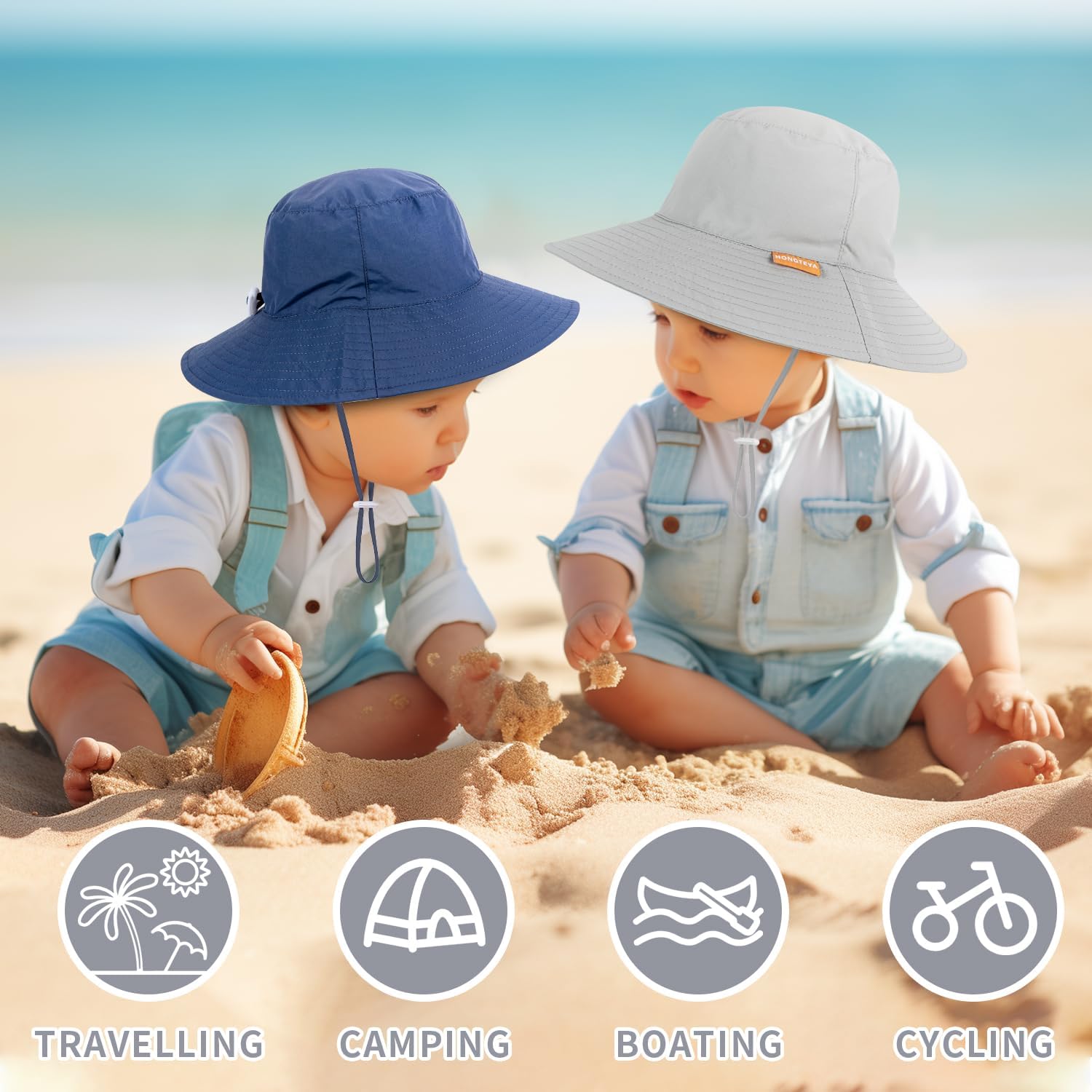 Baby Sun Hat Kids Summer UPF 50+ Toddler Bucket Hat Wide Brim Adjustable Beach Hats for Boys Girls
