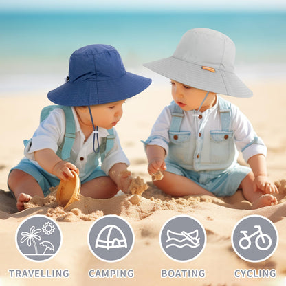 Baby Sun Hat Kids Summer UPF 50+ Toddler Bucket Hat Wide Brim Adjustable Beach Hats for Boys Girls