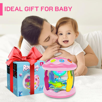 Baby Toys 6-12 Months - Musical Light Up Rotating Toys, Pink Ocean Projector for Infant 9-12-18