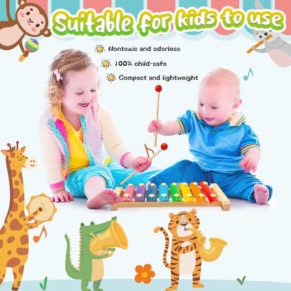LovesTown Wooden Xylophone Musical Toy, 8 Rainbow Keys, 2 Mallets, Educational Instrument for