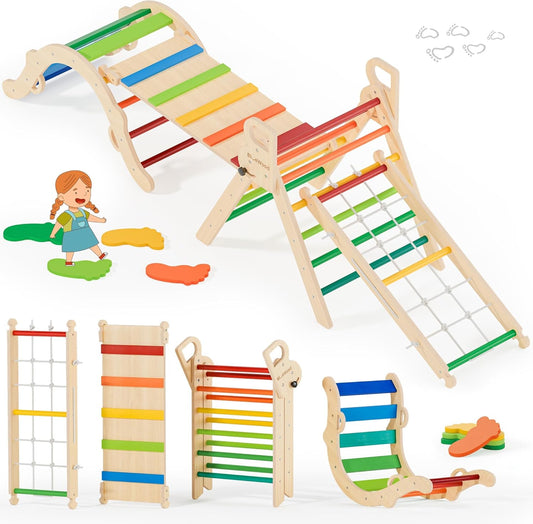 BlueWood 10-in-1 Pikler Triangle Set, Toddler Climbing Toys Indoor, Montessori Climber, Baby Jungle