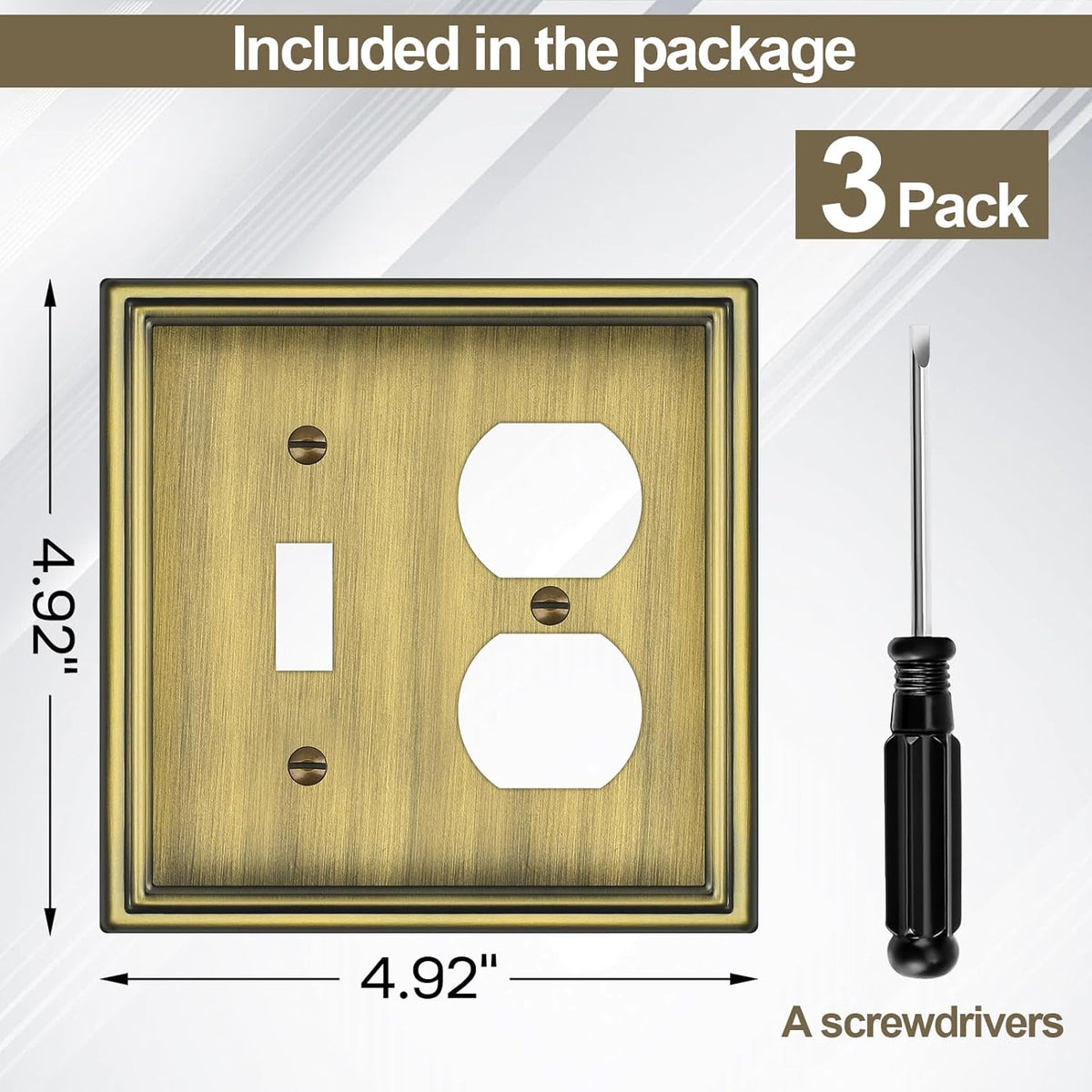 Combination Metal Light Switch Covers Wall Plate, 1 Toggle/1 Duplex Switch Plate Outlet Covers