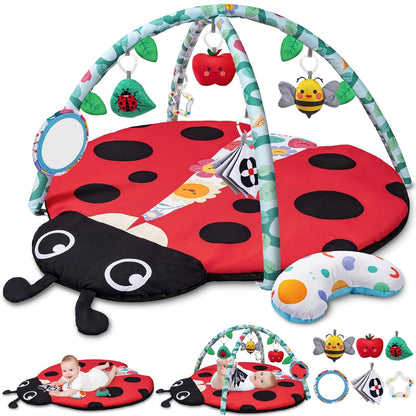 Jyusmile Baby Play Gym Mat, 8-in-1 Tummy Time Mat with 6 Toys, Washable Baby Activity Mat for
