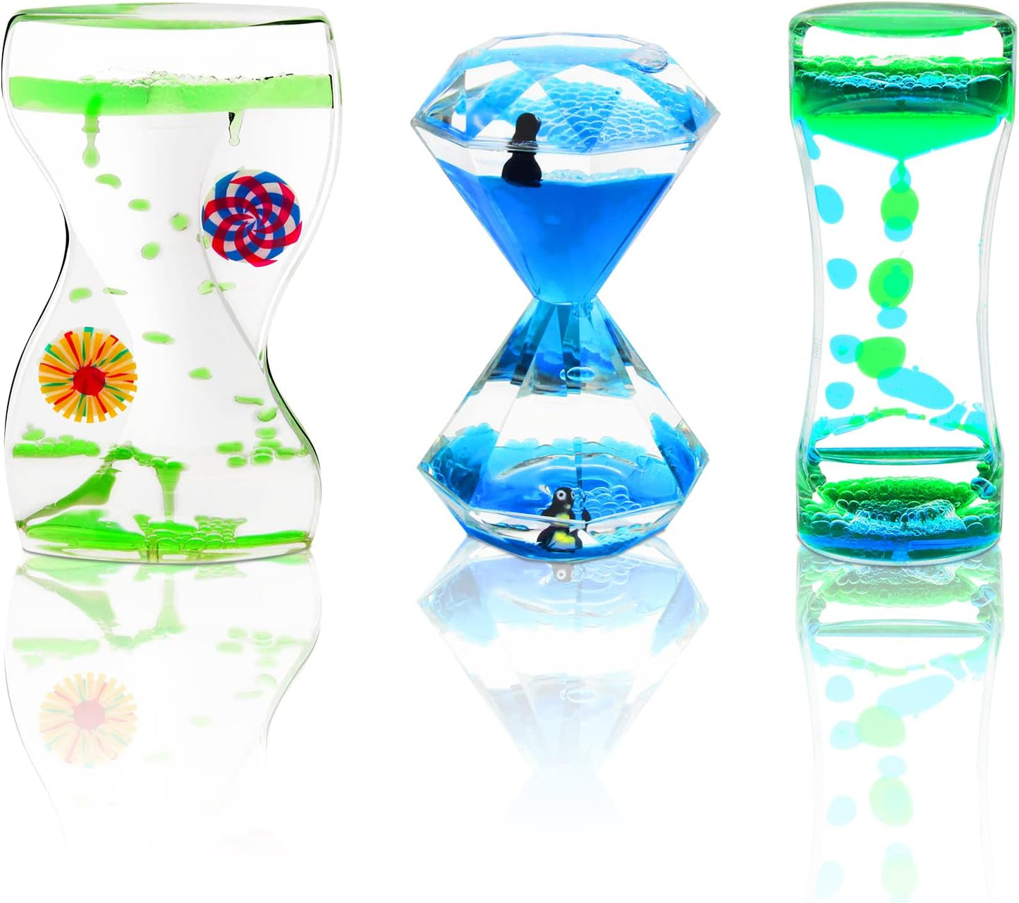 Coitak Liquid Motion Bubbler Timer for Sensory Play, Fidget Toy, Desk Top, 3 Pack, Assorted Colors