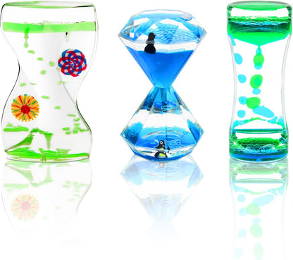 Coitak Liquid Motion Bubbler Timer for Sensory Play, Fidget Toy, Desk Top, 3 Pack, Assorted Colors