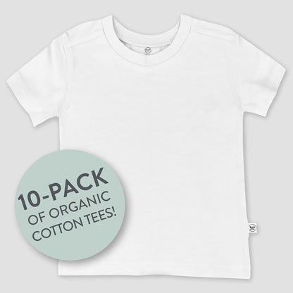HonestBaby 10-Pack Short Sleeve T-shirts 100% Organic Cotton Baby, Toddler, Little Kids, Boys