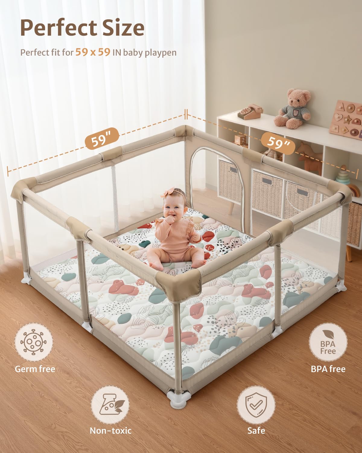 Blissful Diary Baby Play Mats for Floor, 59x59 Inch Thicker Foam Playmats for Babies and Toddlers