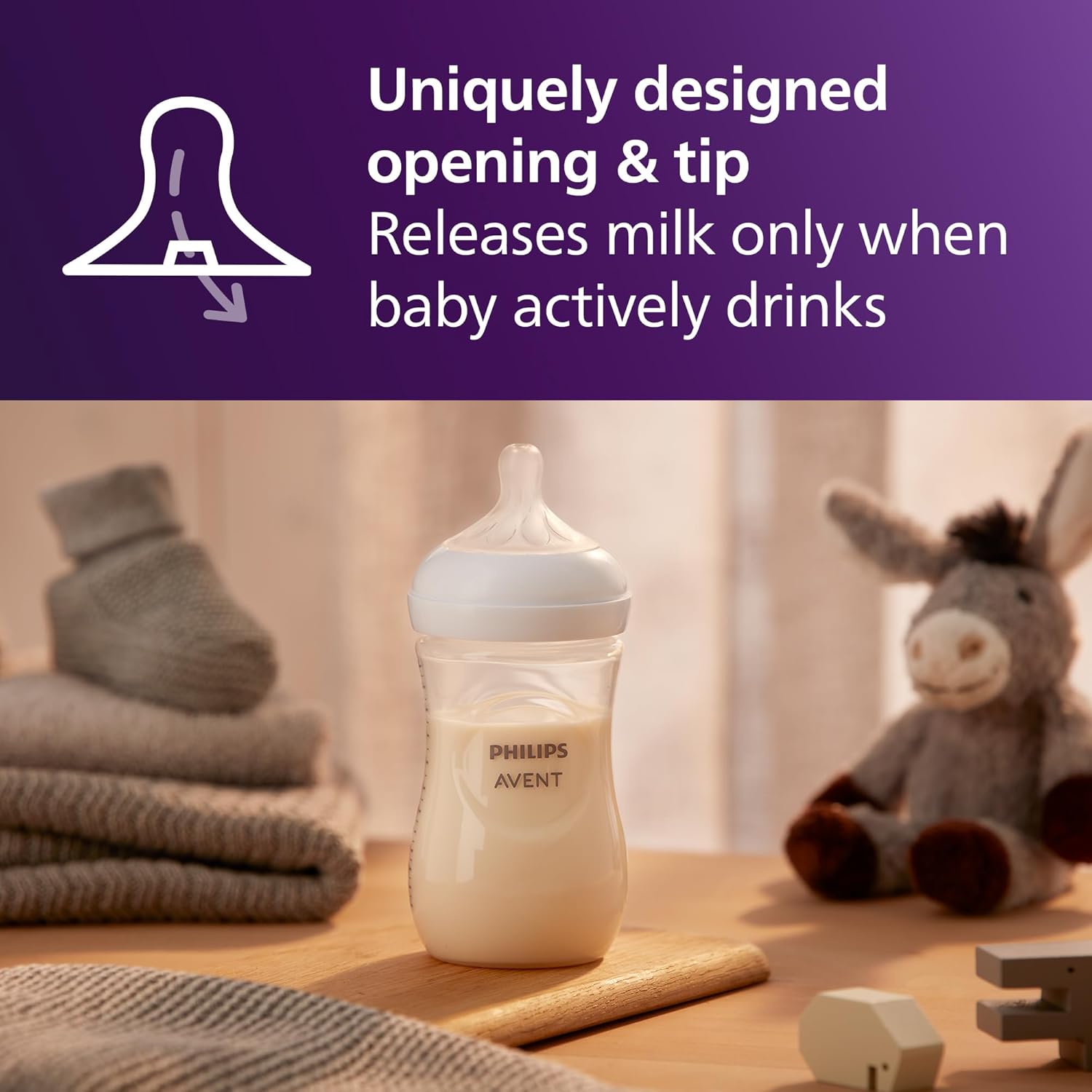 Philips Avent Natural Baby Bottle with Natural Response Nipple (Medium Flow,Flow 3), 9oz, SCY903/01