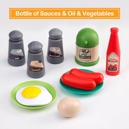 35Pcs Kids Kitchen Toy Accessories, Toddler Pretend Cooking Playset with Play Pots, Pans, Utensils