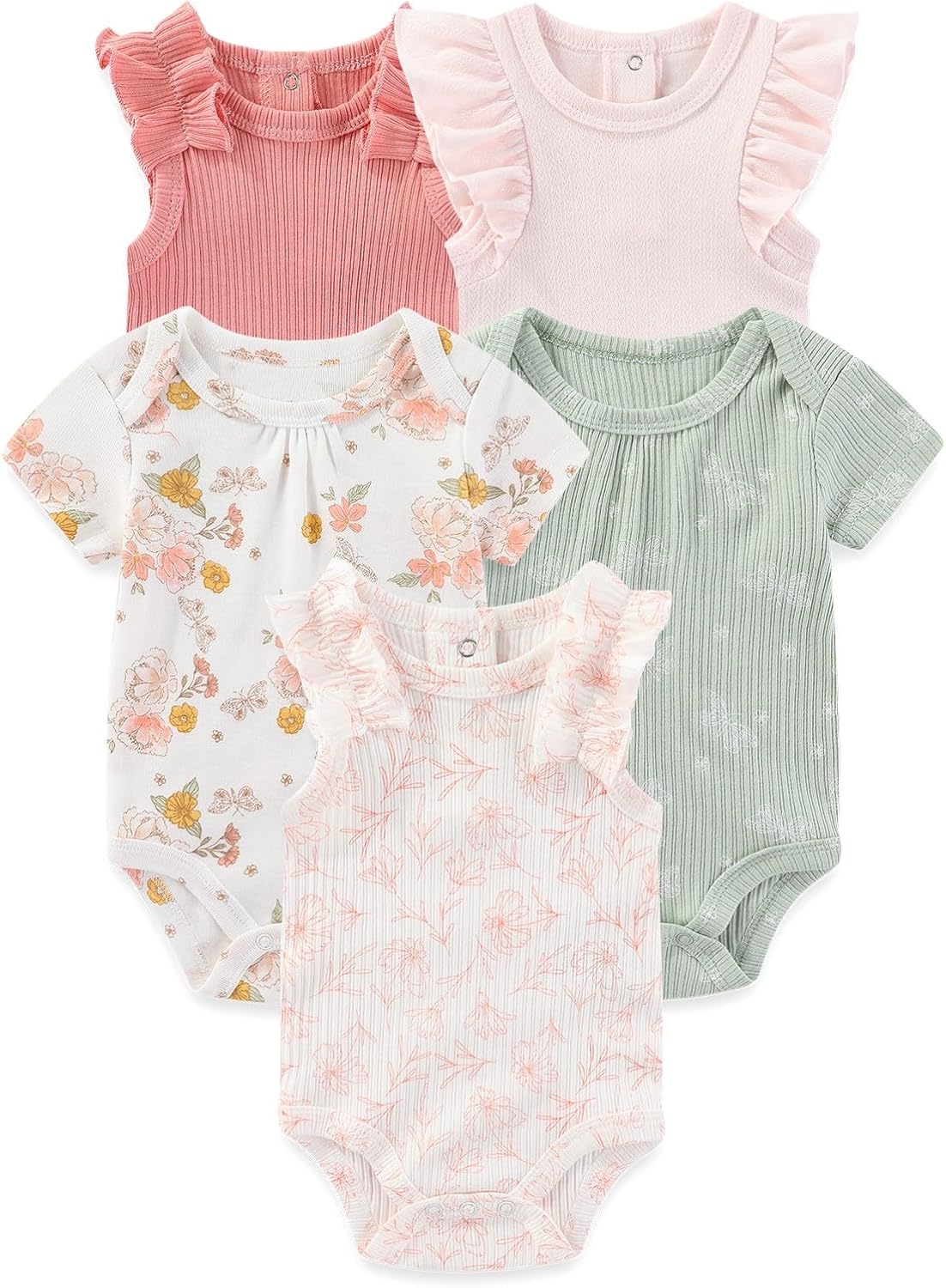 Four Seasons Baby Boy Girl Bodysuits 5-Pack Cotton Comfort Short Sleeve Baby Clothes Soft Infant
