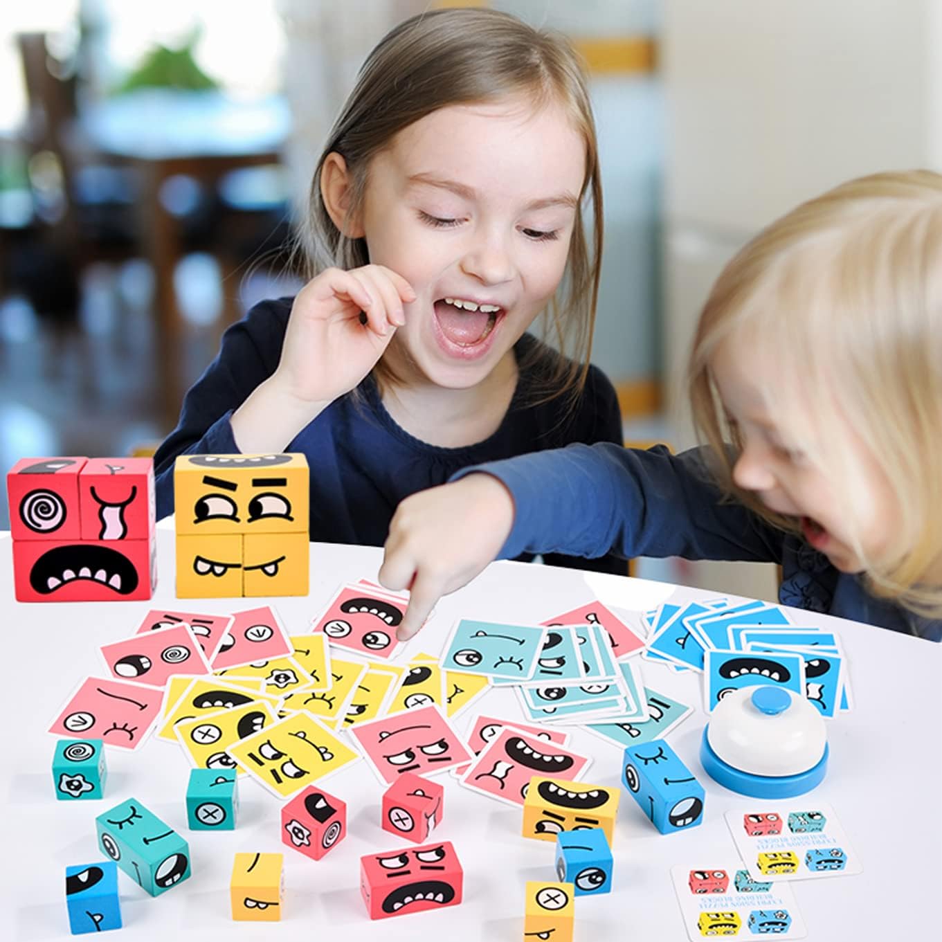 Wooden Face Changing Magic Cube Building Blocks Game Matching Expression Puzzle Toy Board Games for