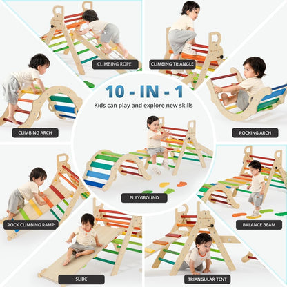 BlueWood 10-in-1 Pikler Triangle Set, Toddler Climbing Toys Indoor, Montessori Climber, Baby Jungle