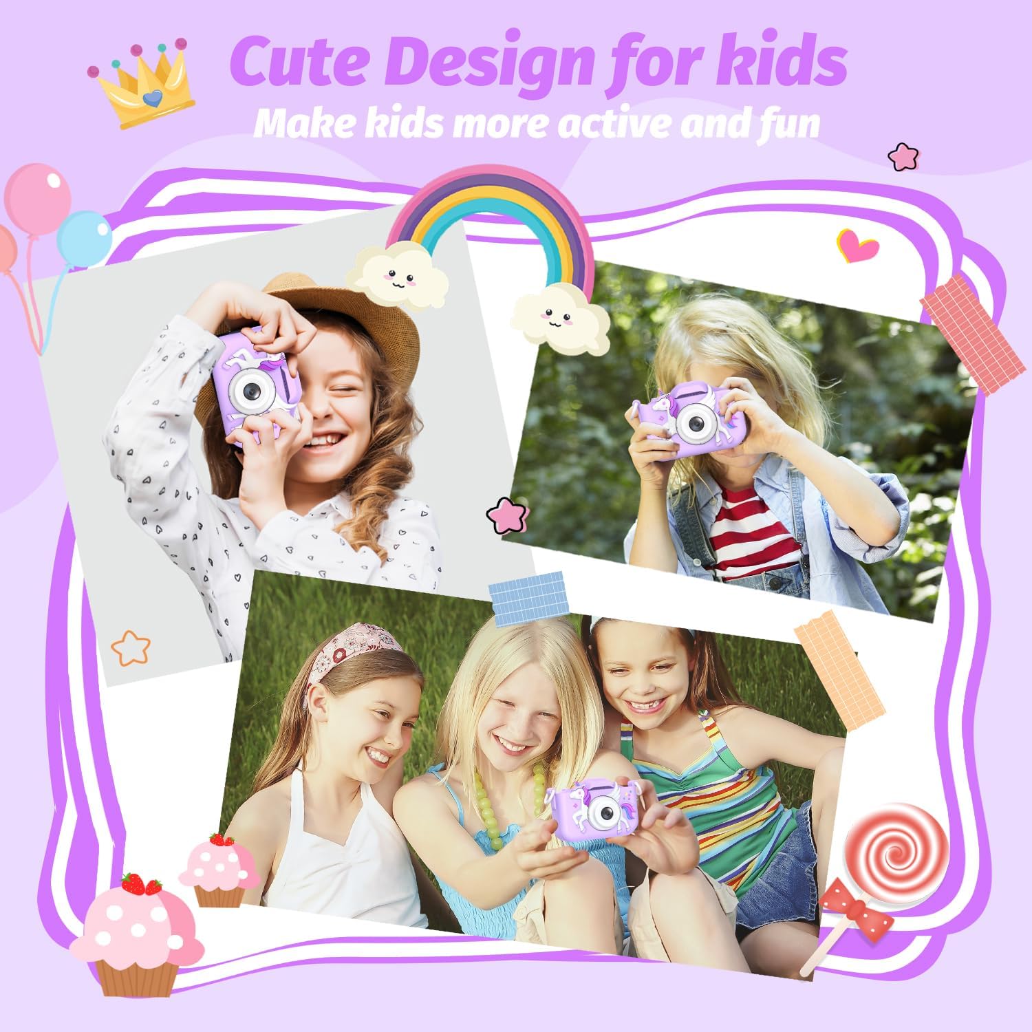 Upgrade Unicorn Kids Camera for Girls, Christmas Birthday Gift for Boys, 1080P HD Selfie Digital